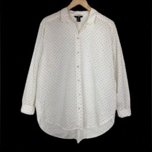 H&M Button Up Blouse Top Shirt White With Small Black Hearts Women’s Sz 14
